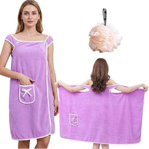 ZenyTra Extra Großer Saugfähiger Frottee Bademantel 80x145 cm | Weicher Damen Bademantel mit Taschen für Sauna, Pool & Wellness | Langarm Bademantel in Übergröße XXL (Violett, Inkl. Duschball)