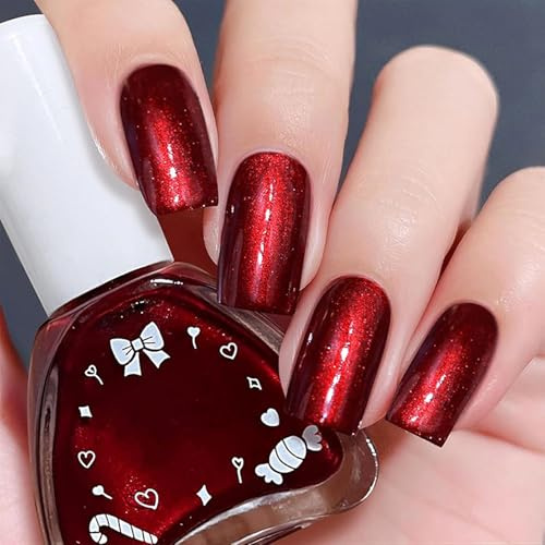 Pärlrött nagellack, glänsande snabbtorkande nagelpolering, färgintensiv vinröd färglack med krämig finish, långvarig och chipbeständig manikyr för gör-det-själv nagelkonst hemma, högkvalitativ färg