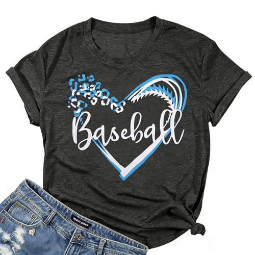 Baseball Shirts for Women Baseball Mom Shirt Ballgame Graphic T-Shirt Game Day Tee Casual Short Sleeve Tops Grey