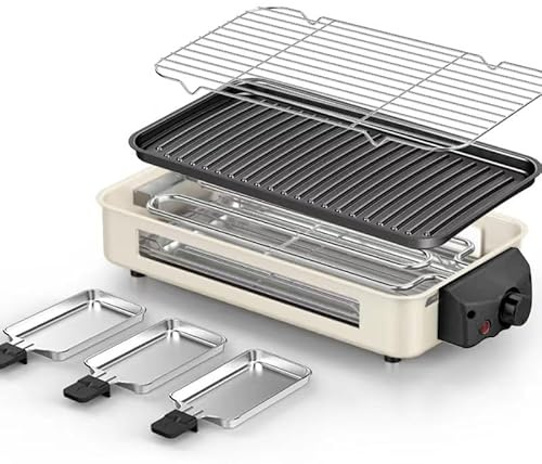 3 en 1 1500W Smokeless Indoor Grill, Ajustable Control de Temperatura Eléctrica Parrilla Interior para Cocina con antiadherente extraíble parrilla y placa de parrilla, control de temperatura barbacoa