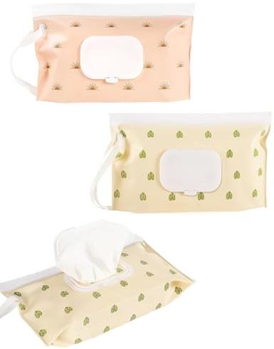 QEQSHQO Feuchttücher Tasche 2er Set, Wiederverwendbarer Feuchttuchspender & Box für Babys Unterwegs, Rosa Beige
