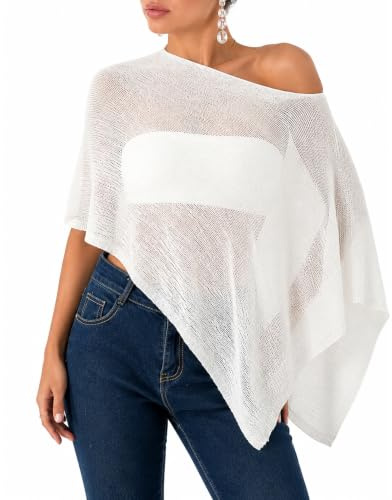WADUBI Poncho en Maille Transparente pour Femme, Haut Crochet en Résille Léger, Cape à Ourlet Asymétrique, Châle de Plage Style Boho