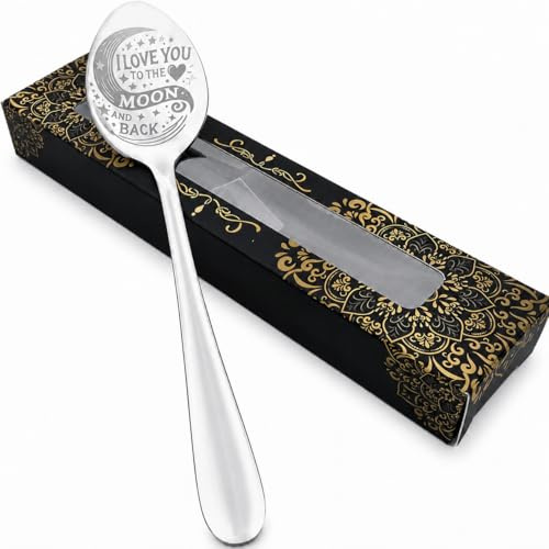 Engraved Stainless Steel Teaspoon – I Love You to The Moon and Back – 15cm Gift Spoon with Luxury Gift Box, Sentimental Keepsake for Birthdays, Anniversaries & Valentine's Day (Silver)