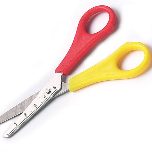 Baker Ross E3486 Kinderschere für Rechtshänder mit Linealmarkierungen Value Pack - einfach zu verwenden für Kunst und Basteln mit Kindern (8er-Pack), rot & gelb, 13cm