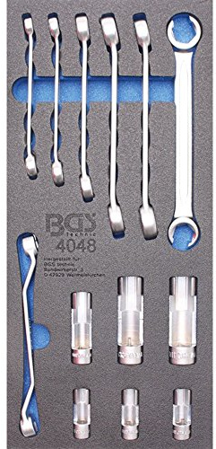 BGS 4048 - Insert de servante d'atelier 1/3 : Jeu de douilles de clé polygonale ouverte et clé spéciale - 10 mm (3/8) - 13 pièces