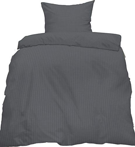 2 Piece Set, Colour: Grey Seersucker Bed Linen 135 x 200 cm + 80 x 80 cm Microfibre Plain Non-Iron Plain 60260