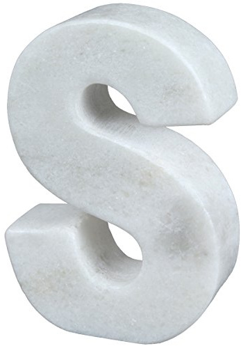 Creative Home Natural Marble Stone Letter S Bookends Paper Weight Office Shelf Organizer Table Top Decorative Piece, 4 W x 5.9 H, 1.5 D, Off-White (Color May Vary)