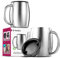 Insulated Stainless Steel Coffee Cups (Set Of 2) BPA-Free Spill Proof Lid- Double Wall Camping Travel Mugs With Handle- Tough & Shatterproof Coffee & Tea Mug, Takeaway Coffee Cup for Hot Drinks- 414ml