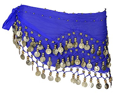 LUOEM Damen Bauchtanz Gürtel, Chiffon Hüfttuch, Tanztuch mit Münzen für Bauchtanz (Blau)