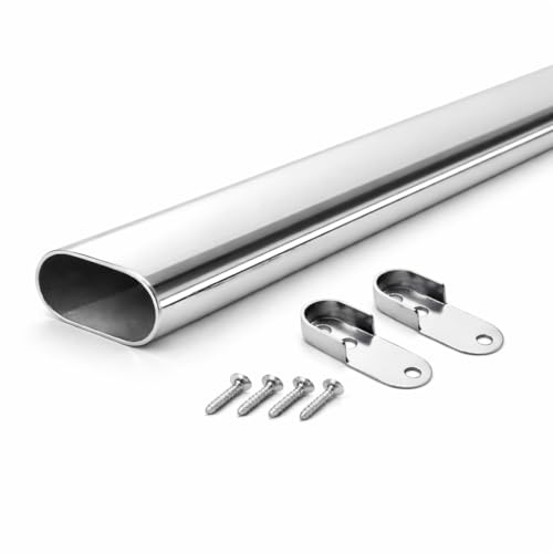 Metall Kleiderstange Oval Schrankstange | Seiten-Wandmontage | Schrankrohr Stahl Verchromt | Möbelrohr 30x15mm | inkl. 2 Stk. Schrankrohrlager & Schrauben | MKGT®, Länge: 1000mm - 1.0m