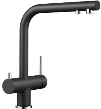 BLANCO FONTAS-S II Filter | Küchenarmatur in anthrazit | Hochdruck | Mit herausziehbarem Schlauch | Rückflussverhinderer | wassersparend | Filter wird zusätzlich benötigt | [16,6x26,4x30,6 cm]