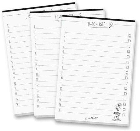 younikat 3 Stück To-Do Liste DIN A6 schwarz weiß - dv438 | Tagesplaner Organizer Notiz-Block - zum Beschreiben, Abreißen und Abhaken