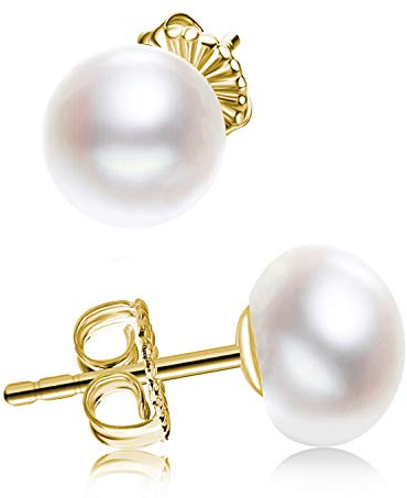 Statement 10mm Pearl Earrings Gold Freshwater Cultured Pearl Stud Earrings for Women