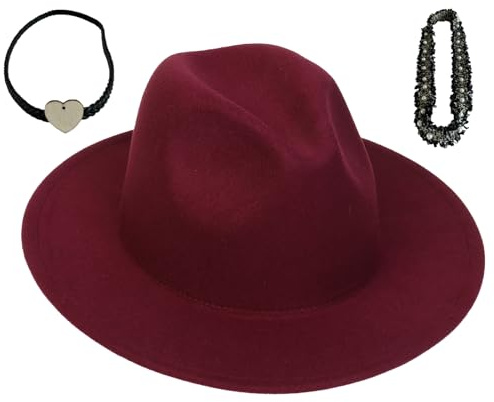 JK Home Femme Homme Chapeau de Jazz Casquette Fedora Feutre Cérémonie Mariage Bordeau