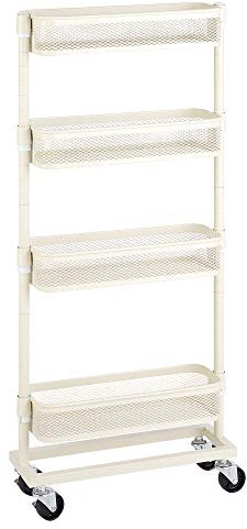 SONGMICS Carrello per Piccolo Spazio, Carrello da Bagno e Cucina con 4 Cesti di Filo Metallico, Salvaspazio, Assemblaggio Semplice, Ufficio, Soggiorno, Beige BSC065W01