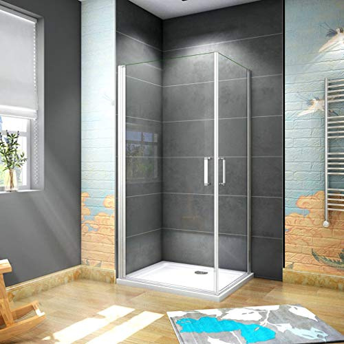 185 cm Box doccia Angolare Doppia Porta Battente Vetro Temperato 5 mm Trasparente Profilo in Alluminio Processo di Elettroforesi 80x80 cm | Profilo in Alluminio Cromato Lucido, Elettroforesi, Trasparente, Vetro Temperato, rofilo