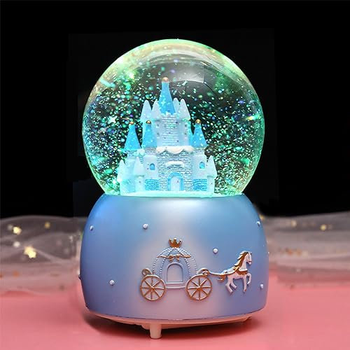 Boule à neige musicale lumineuse rotative en cristal - Boîte à musique automatique - Chute de neige et lumières colorées - Décoration de bureau - Cadeau de Noël, Nouvel An, d'anniversaire pour
