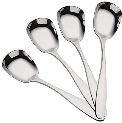 4 Pezzi Cucchiai Quadrati, 18,5 cm / 7.1inch, Cucchiaio da Minestra e Portata, In Acciaio Inox 410, per Case, Uffici, Ristoranti, Bar, Hotel (Argento)