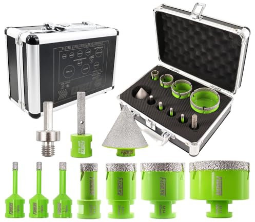 FACHLICH Diamant Fliesenbohrer Set 6/6/8/20/35/50/68mm 10 Stücke Diamant Lochsäge mit 10mm and 50mm Fingerfräser ein Adapter für Porzellan Fliese Granit Marmor Trockenbohren