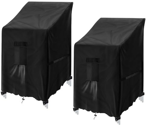 GARPROVM Gartenstuhl Abdeckung 2 STK, 91 x 71 x 120cm Abdeckung für Stapelstühle, Stuhlabdeckung Oxford Gewebe Wetterfest Wasserdicht Schutzhülle für Gartenstühle Balkonstühle Sessel