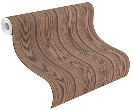 Rasch Papier peint intissé 499537 - Marron foncé avec aspect bois de chêne, grain de bois, moulures, structure