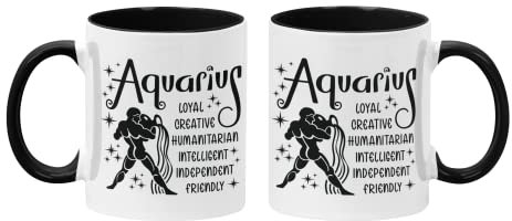 Super Lemon Tazza con segni zodiacali dell'Acquario, bicolore nero all'interno e manico, tazza in ceramica da 325 ml con segni zodiacali astrologici