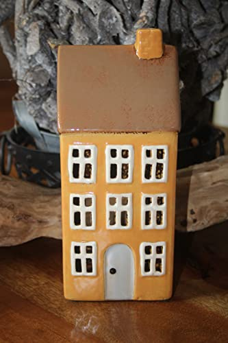 Haus aus Keramik Stadthaus Erika orange, H 23,5 cm,B 10 cm, T7,5 cm, Windlicht