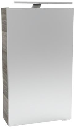 FACKELMANN Luxor Spiegelschrank mit LED-Beleuchtung – Alibertschrank für Bad und Gäste-WC (40 x 68 x 15,3 cm) – SBC Badschrank mit Spiegel in Holz Grau – Tür Links