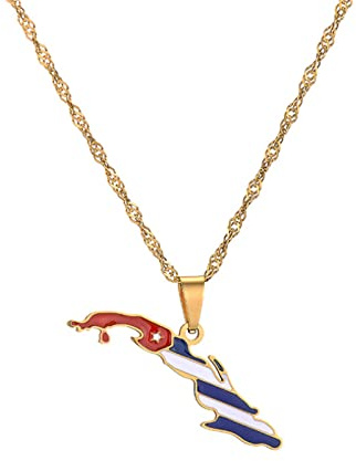 Collar con Colgante De Mapa De La Bandera De Cuba - Collar con Cadena De Ondas De Agua con Dije De Esmalte Étnico, para Mujeres, Hombres, Hip Hop, Amistad, Joyería De Halloween