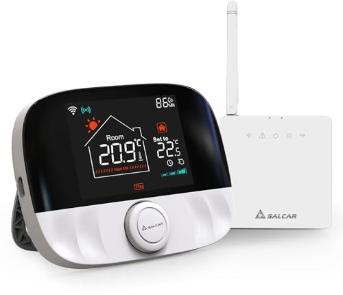 SALCAR Thermostat Connecté WiFi pour Chaudière Gaz/Chauffage au Sol Eau avec Récepteur Programmable - Compatible Amazon Alexa et Google Assistant - Tête Thermostatique Tuya