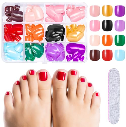 MELLIEX 288 Stück Falsche Fußnägel, 12 Farben Künstlich Fußnägel zum Aufkleben Acryl Full Cover Zehennägel Tips Kit, 12 Größen