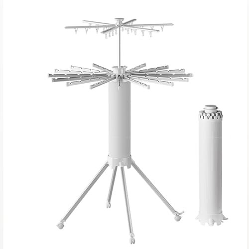 SanzIa Tendedero Plegable De 2 Niveles, Colgador De Ropa Portátil y Plegable con 16+6 Varillas, 24 Clips, Rueda para Viajes, Interior, Exterior