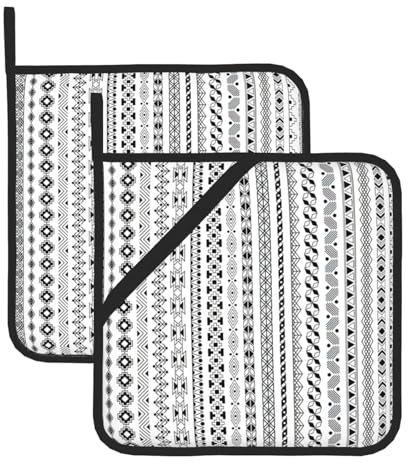 Set di 2 presine quadrate con stampa a strisce triangolari, in stile bohémien, resistenti al calore, per forno, cottura, 20 x 20 cm