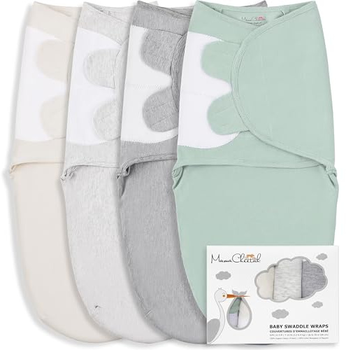 Mama Cheetah Baby Swaddle säck, ekologisk bomull swaddle filt, justerbar swaddle sovsäckar, lätt att linda för pojke flicka 0-3 månader, baby väsentligheter, 4-pack