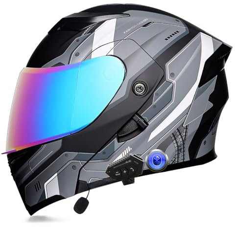 Motorradhelm mit Gegensprechanlage Bluetooth-Headset, Männer Frauen Modularer Helm Motorrad Klapphelm Doppelvisier Vollvisierhelm, Erwachsene Streetbike-Rennhelm ECE-geprüft M-XXL