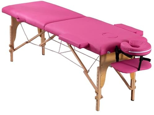 PLUS SANTE Table de Massage Pliante en Bois Aria Noir, Ivoire, Gris, Bleu, Rose, 60 ou 70cm, 2 Plans légère avec Sac de Transport et Accessoires (Rose, Largeur 70 cm)