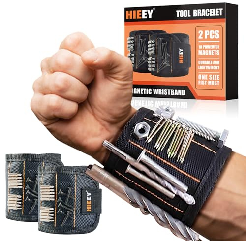 HIEEY Lot de 2 bracelets magnétiques pour tenir des vis, cadeaux pour homme, ceinture à outils, bracelet magnétique pour tenir des vis, gadgets cool, cadeaux de Noël pour lui, homme, femme, mari