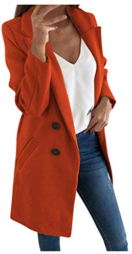 Damen-Outdoor-Mantel, lange Oberteile, Fleece, warme Jacke, künstliche Wolle, elegante Mischung, schmaler Damenmantel, langer Mantel, Oberbekleidung, Jacke mit Reißverschluss, Orange, M