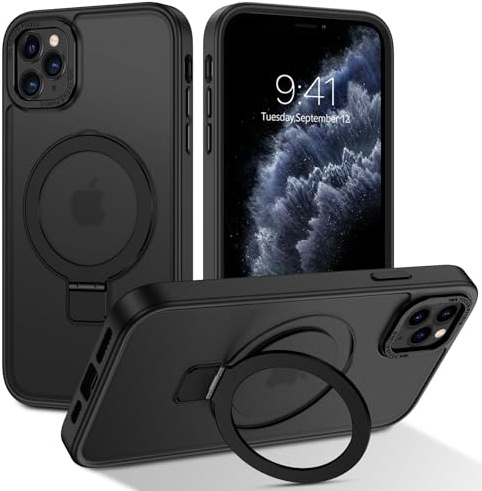 DUEDUE für iPhone 11 Pro Max Hülle kompatibel mit MagSafe, Schutzhülle mit Unsichtbarem Ständer Schützende, Stoßfeste, Matte, Magnetische Ring Case für iPhone 11 Pro Max Handyhülle, Schwarz