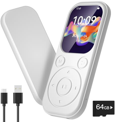 Olycism 64GB Lecteur MP3 Bluetooth MP3 Player 2,01 Pouces avec écran Ultra-HD Batterie 300mAh Son HiFi Radio FM Livres électroniques Enregistrement Vocal Affichage d'images pour Sport et Voyages