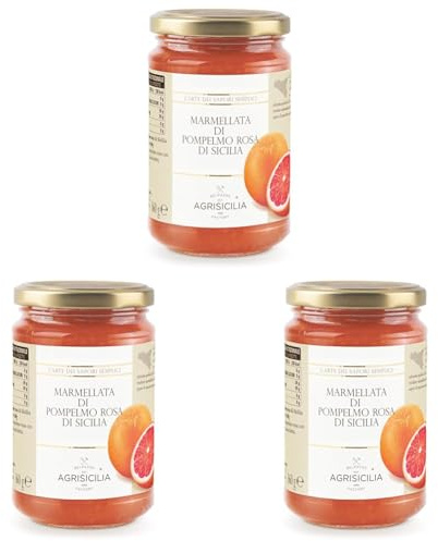 Agrisicilia, Marmellata di Pompelmo Rosa di Sicilia con Frutta di Alta Qualità, lavorazione artigianale, prodotta in Sicilia, 360 grammi (Confezione da 3)