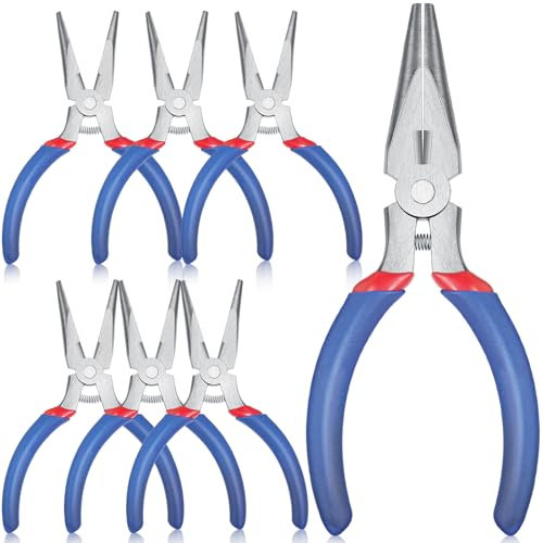 Lasnten 6 Pack Mini Needle Nose Pliers Bulk, 5 Inch Small Long Nose Pliers with Side Cutter, Spring Loaded Thin Needle Nose Pliers Precision Pliers Set for Crafts Jewelry Making Tiny Project DIY