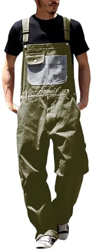 Generiska hängselbyxor herr blå, mekanisk overall herr arbetskläder justerbara overaller ärmlösa sommar säckiga jeans andas långa ben retro denim jumpsuit hantverkare arbetskläder, Grön, M