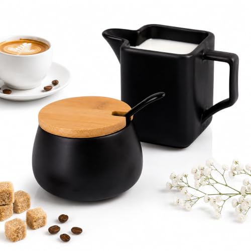 OMAGO® Zuckerdose Set mit Löffel und Porzellan Milchgießer - Zuckerdose und Milch- und Sahnekanne, elegantes Set zum Servieren von Kaffee und Tee für Alltag und Partys