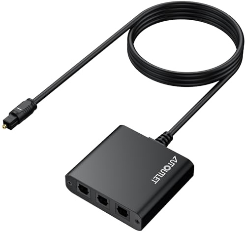 AUTOUTLET Optisk splitter 1 i 3 aluminiumutgångar 1 x 3 SPDIF Toslink med 1 m optisk kabel - optisk ljudkabel för TV, PS4, PS5, Xbox, DVD, Soundbar