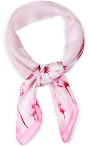 Ymapinc Silk Neck Scarf for Women - 27.5x27.5 inch Pink and White Satin Printed Scarf for Women Hair, Soft Lightweight Fashion Square Bandanas