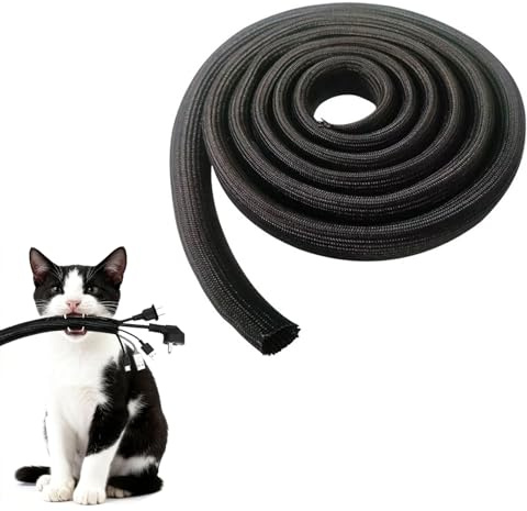 Gaine de Protection pour Câbles - Manchon Tressé Auto-Fermant 3 Mètres 13mm - Protection Contre Les Animaux Domestiques - Gestion des Câbles pour Maison, Bureau et Voiture - Noir