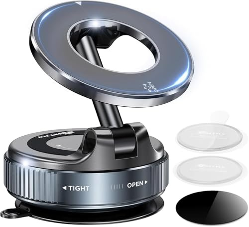 BGFOX Telefonhållare för vakuumsugkopp, 360° justerbar magnetisk telefonhållare, fickstorlek, vikbart och bärbart bilfäste, kompatibel med iPhone MagSafe-serien och alla telefoner