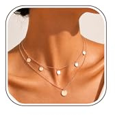 LOLIAS 2 Stück Halskette Damen Kette Gold Rosegold Silber Layering Kette Choker Frauen Kette Wasserfest Lange Ketten Mit Anhänger Rund Doppelkette Ketten Set Damen Schmuck