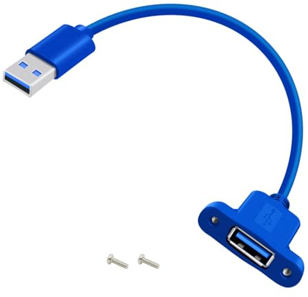 YINGAYOU Panel Mount USB A 3.0 Extension USB Panel Mount Cable 5Gbps Data Transmit and Power Supply for Laptops PC, Car Boat Dashboard Panel (USB A Blue, 0.3 m/ 1 ft)